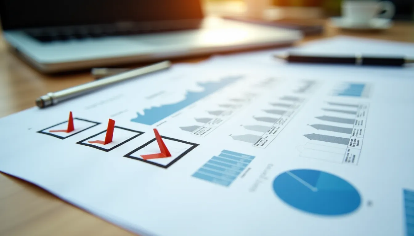 Checklist with financial documents and a laptop