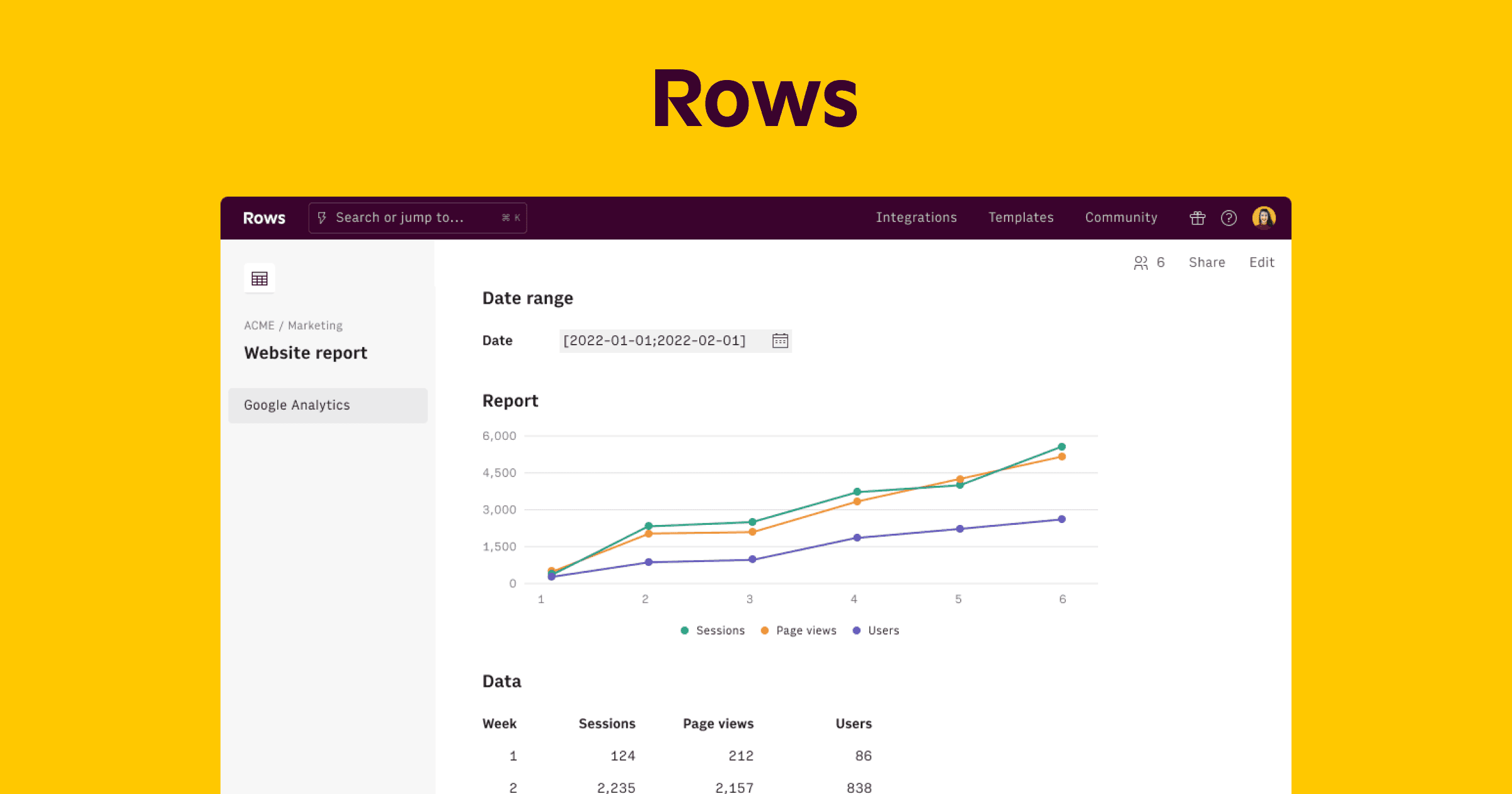 Rows screenshot